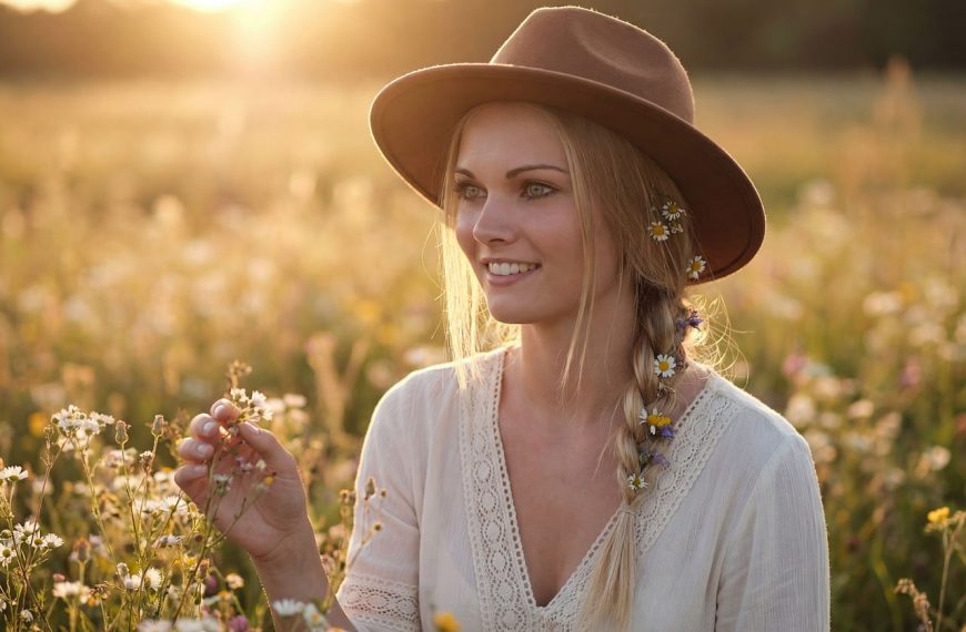 woman, field, sunset, flowers, portrait, hat, smile, nature, summery, braided hair, flower background, sunlight, countryside, beautiful flowers, retro, romantic, carefree, outdoors, flower wallpaper, backlighting, happy, blooming, wildflower